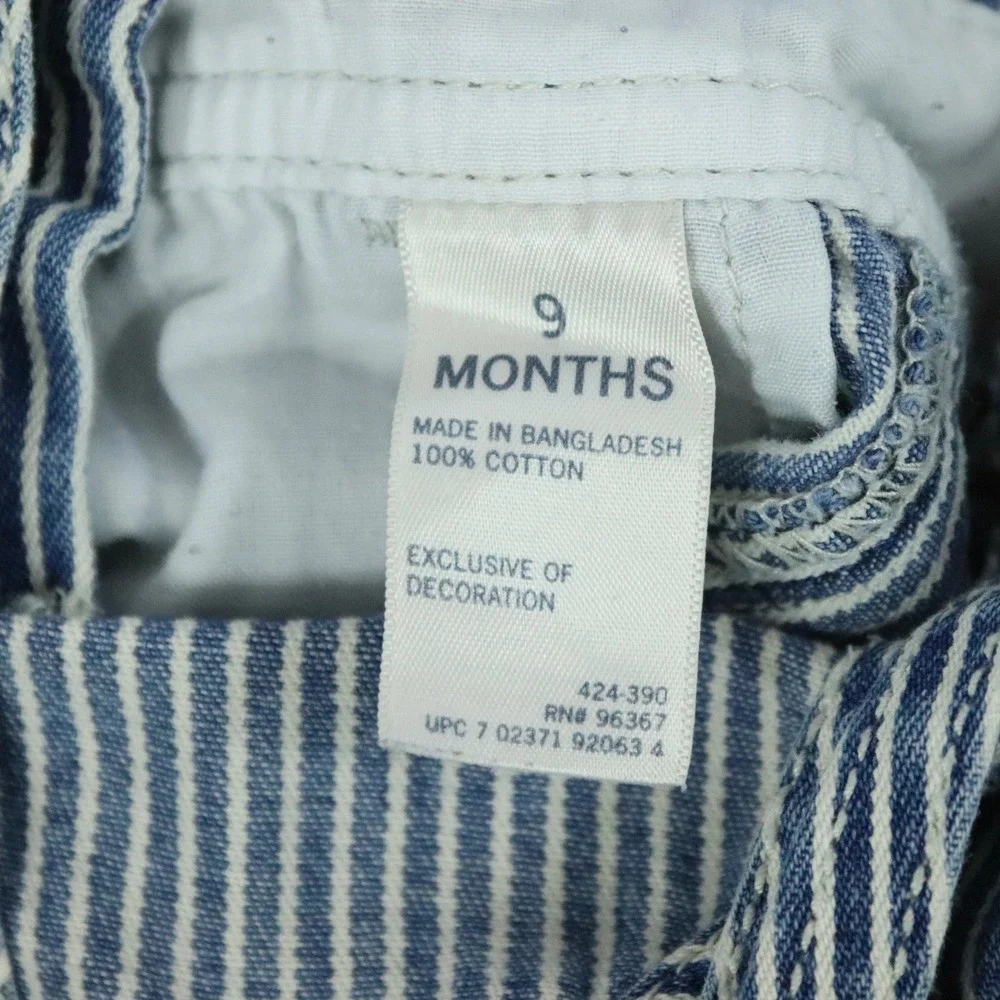 OshKosh B'Gosh Blue Hickory Stripe Railroad Shortalls Vestbak Kids Sz 9 Months